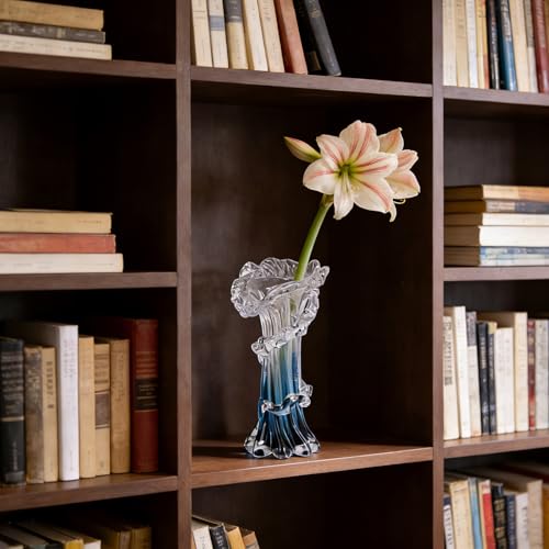 Hand Blown Blue Glass Vase, Unique Art Beautiful Ocean Glass Vase for Coastal Home Decor, Coffee Table, Living Room, Office Decor - 9.8" H (Medium) - size: Medium