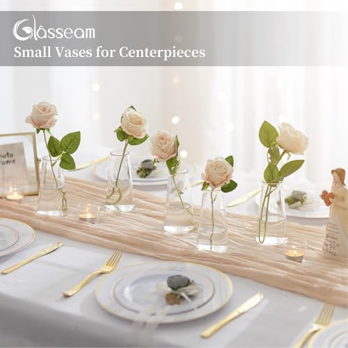 Glasseam Clear Flower Vases for Centerpieces: Modern Glass Vase Set of 12 for Wedding Party Centerpiece Home Table Decor 5.5In Small Bud Vases for Flowers Rose Tulip Stems - size: Clear-12pcs