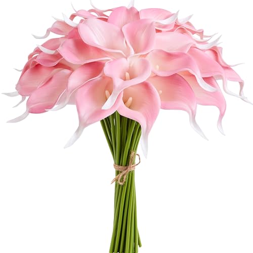 Artificial Calla Lily 12Pcs Pink Real Touch Faux Flowers for Wedding Bouquet, Bride Bridal Shower, Spring Home Kitchen Table Decor, Fake Lilies for Centerpieces, Party Decorations - color: Pink
