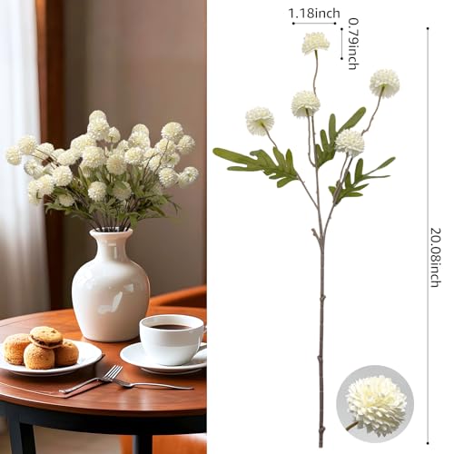 Artificial Flowers 10 Pcs Faux Silk Pompon Mum, Bulk Fake Flowers Mini Chrysanthemums with Stems for DIY Bouquet Centerpieces Wedding Fillers Champagne Arrangements Room Decor, White - color: White