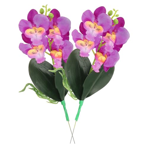 uxcell 2 Pcs Artificial Phalaenopsis Fake Flowers, 14 Inch Real Touch Artificial Floral Fake Bouquet for Wedding Bride Shower Gift Home Decor DIY Crafts, Purple - color: Purple, size: 14 Inch