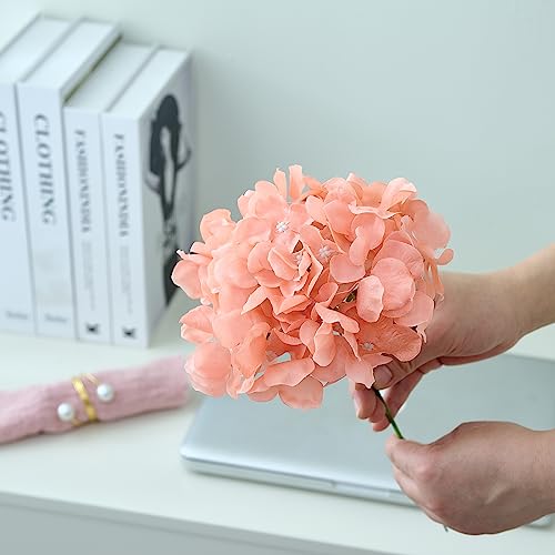 Artificial Hydrangea Flowers Coral Heads 10 Fake Hydrangea Silk Flowers for Wedding Centerpieces Bouquets DIY Floral Decor Home Decoration with Stems - color: 10pcs Coral, size: Large