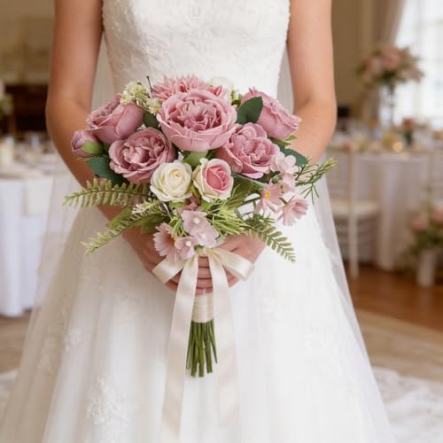 Peonies Artificial Flowers Bulk, 24 Bundles Silk Fake Peonies with Stems Dusty Rose Faux Peony Bundles for Spring Summer Wedding Bouquet Home Bridal Baby Shower Party Centerpieces Vase - color: Dusty Rose