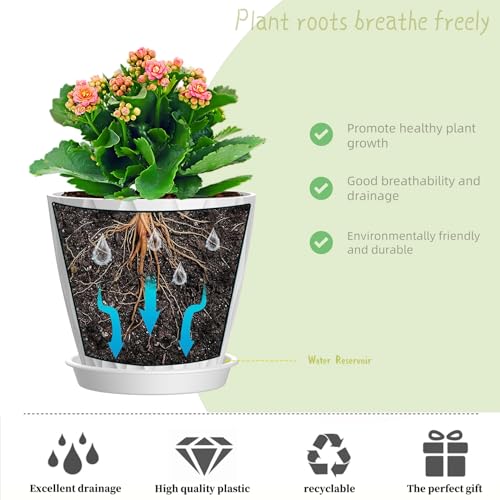 4 Inch Plant Pots, 6 Pack Indoor Flower Pots, Planters with Drainage Holes and Trays for Orchids, Violets, Succulents, Herbs, and Other Plants,White - color: White, size: 4inch