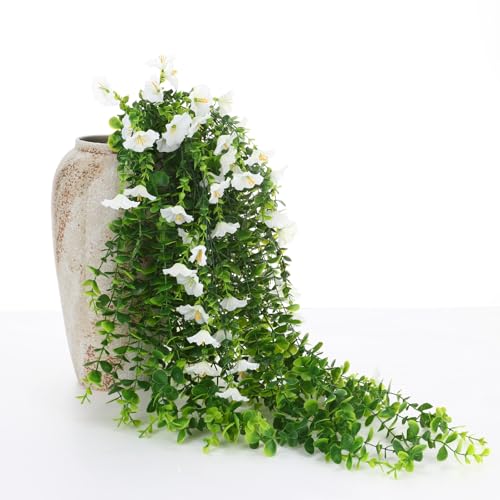 Yinder 2 Set/6pcs Artificial Eucalyptus and Morning Glory Stems, Fake Hanging Flowers for Wedding Home Garden Patio Porch Decor
