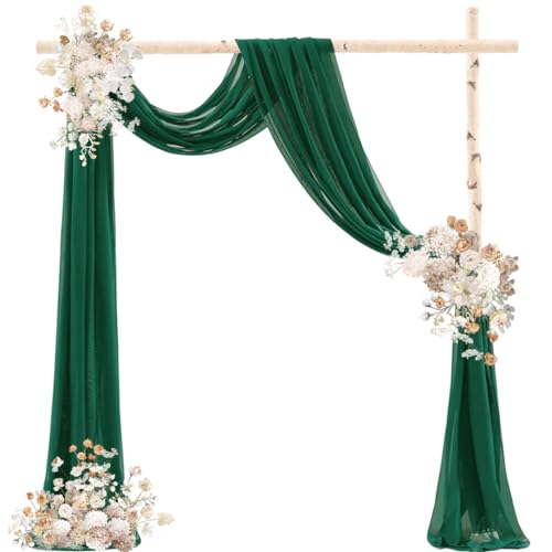 DeZerlor Wedding Arch Draping Fabric 29" x 20 FT Drapes for Backdrop Sheer Curtains for Romantic Bridal Baby Shower Decorations Ceremony Birthday Party Outdoor Events, Emerald Green - color: Emerald Green