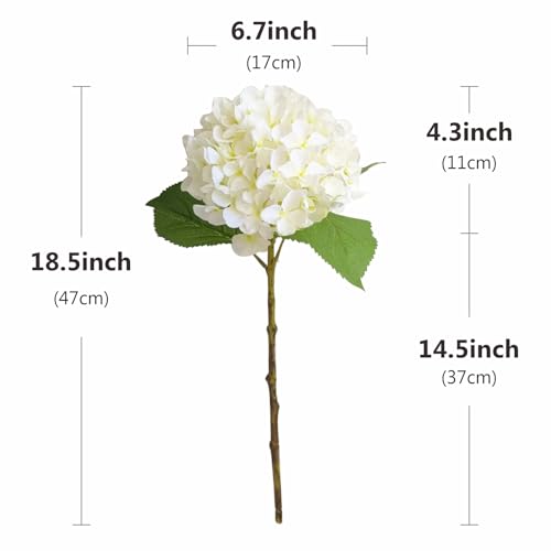 5pcs 18.5 inch Realistic Fake White Flowers Artificial Silk Hydrangea Flowers Artificial Flowers Faux Hydrangea Stems for Bouquets Home Outdoor Wedding Party Centerpieces Decor (Cream White) - color: Cream-white