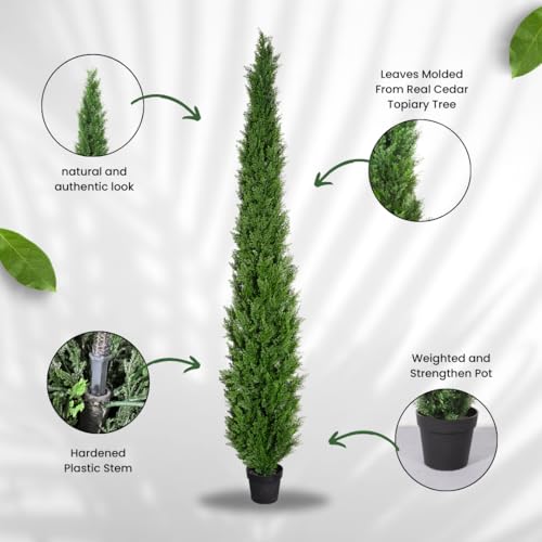 8 Feet Pre-Potted Evergreen Outdoor Artificial Cedar Tree for Front Porch Decor, Outdoor Entryway Decor Fake Tree, Tall Faux Privacy Trees for Backyard with UV Resistant Coating (1 Pack) - style: 1 Pack