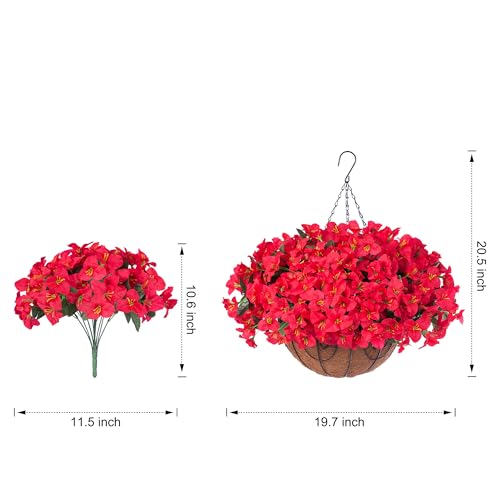 Artificial Fake Hanging Flowers for Outdoors Basket Spring Decor, Bougainvillea Faux Hanging Plants Outdoor Silk Flower in Planter Look Real UV Resistant for Outside Porch Patio Garden Yard Home, Red - color: Red-new