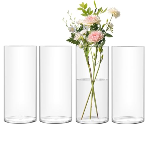 4 Pack Flower Vase Acrylic Cylinder,7.86" Tall Clear Vase for Centerpieces,Wedding Decorative,Home Décor, Non Breakable Plastic, 3.94"X7.86" Tall Round - Clear - size: Set of 4 - 3.94"x7.86"