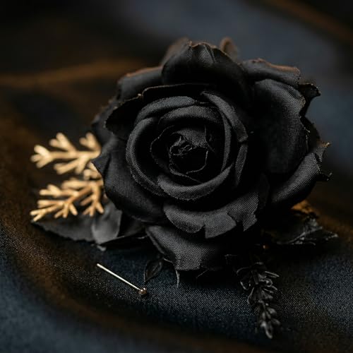 Wedding Flower Set with Rose Corsage and Boutonniere for Men (Black Boutonniere) - color: Black Boutonniere