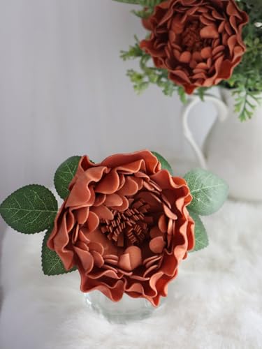 Artificial Flowers 16PCS 4" Burnt Orange Blooming Peonies Fake Roses with Stem for DIY Wedding Bouquets Centerpieces Baby Shower Party Home Decorations - color: Burnt Orange