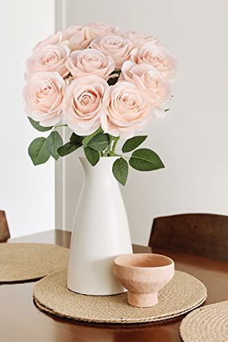 JUSMAI 50pcs Roses Artificial Flowers Pink Fake Roses Flowers with Long Stems Silk Flowers for Wedding Bouquet Centerpices Decorations Party Bridal Baby Shower Home Decor - color: Blush, size: 50PCS