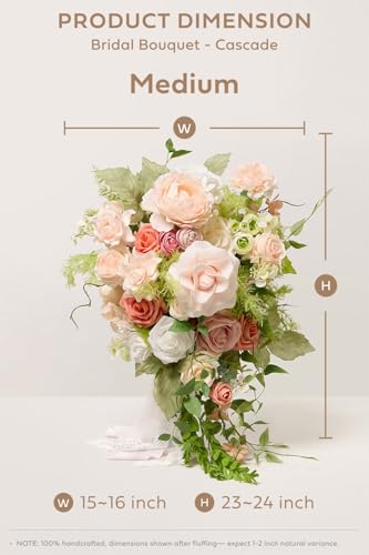 Ling's moment Pink Bride Bouquet - 15 Inch Wedding Blush Garden Artificial Flowers for Bride - color: Pk-blush Garden, size: Medium 15 Inch