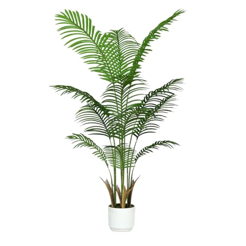 4FT Artificial Palm Tree Indoor with White Pot, Realistic Leaves, 9 Trunks Adjustable Branches, Tall Faux Fake Palm Plant, Ideal for Living Room Bedroom Office Home Interior Aesthetic Decor - color: Green
