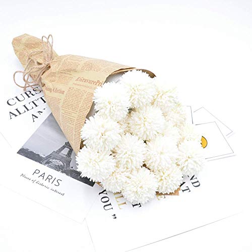 12pcs White Artificial Flowers Fake Flowers Silk Artificial Chrysanthemum Ball Hydrangea Bridal Wedding Bouquet for Home Garden Party Decor (White) - color: White 12pcs
