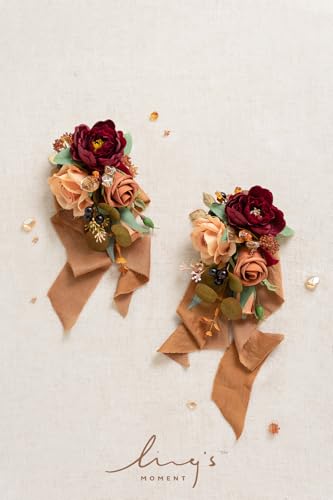 Ling's moment 2pcs Prom Wrist/Shoulder Corsage Artificial Flower, Girl/Mother Homecoming/Wedding Corsage Wristlet Décor, etc. Terracotta Cream - color: Or-terracotta & Cream