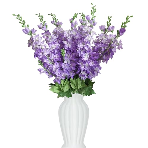 Delphinium Artificial Flowers 8PCS Single Stem Artificial Flowers for Home Table Festivals Indoor Outdoor Decor (Purple) - color: Purple