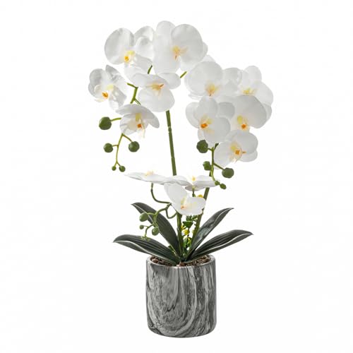 White 16.5'' Fake Orchids Flowers in Pot Bendable Faux Orchids Artificial Flowers Washable Silk Orchid Phalaenopsis Decor for Home Wedding Table Centerpiece Bathroom Office - color: 1 Pot Tall White