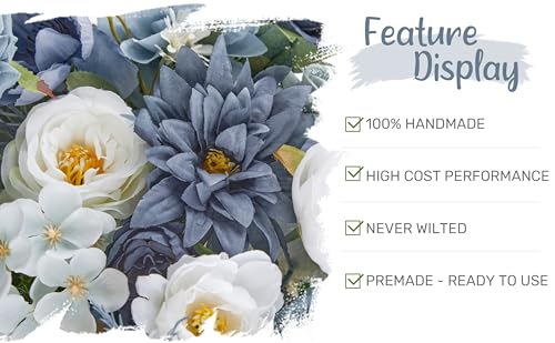Wedding Arch Flowers with Drapes Kit (Pack of 4) - 2pcs Artificial Dusty Blue Deluxe Swag with 2pcs Sheer Drapes for Wedding Ceremony Arbor Reception Backdrop Rose Floral Decoration - color: Dusty Blue
