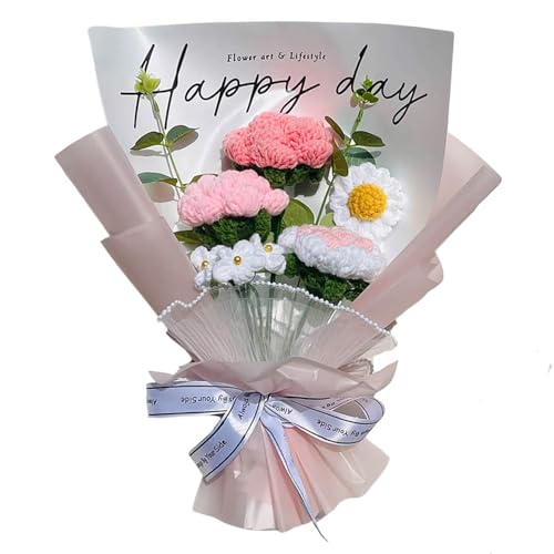 Completed PinkGi Crochet Flowers Bouquet, Handmade Knitted Bouquet, Crochet Artificial Flowers for Mother's Day Birthday, Wedding Home Decor, Gifts for Mom (Pink Crochet) - style: Pink Crochet