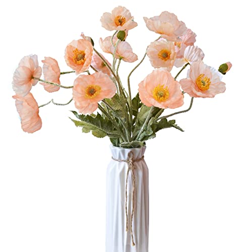 Artificial Flowers 5Pcs Poppies Flowers Artificial Silk Flowers for Home Office Wedding Outdoor Decor (Coral) - color: Coral