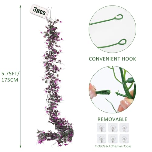 RECUTMS Fake Ivy Garlands for Decoration Christmas Wall Leaves Decor Vines for Bedroom Artificial Leaves for Home Room Wall Outdoor Garden Party Proch Wedding Backyard Arch Decor(Fuchsia) - color: Fuchsia, size: Ivy Garland