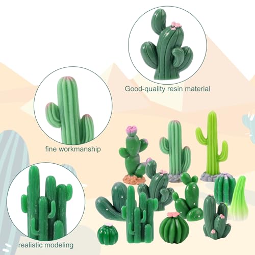 36 Pcs Mini Resin Cactus, Miniature Resin Cactus Figurines 12 Styles Cute Small Artificial Green Cactus Succulent Plants for Garden Flower Pot Bonsai Tiny Micro Landscape Decors