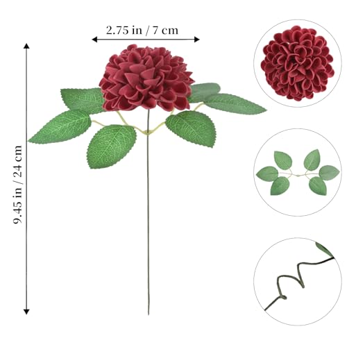 25Pcs Burgundy Foam Dahlia Flowers Real Looking Faux Dahlias Artificial Flower Heads Bulk for Crafts Wedding Centerpieces Party Home Floral Arrangements (Burgundy) - color: Burgundy