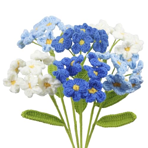 6 Pcs Crochet Flowers Bulk Forget Me Not Crochet Flower Gifts Blue Handmade Crocheted Flowers Bouquet DIY Home Decor for Mother's Day Birthday Wedding Women Moms Wives Friends - color: Forget Me Not-blue
