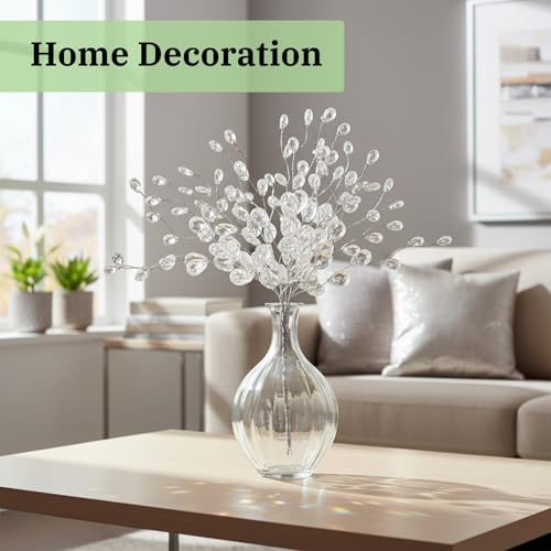 Acrylic Bead Drop Crystal Flower Stem, 60 Pcs Artificial Bouquets with 3-Prong Branches for Christmas Tree, Wedding, Bridal Decoration, DIY Crafts & Vase Arrangements