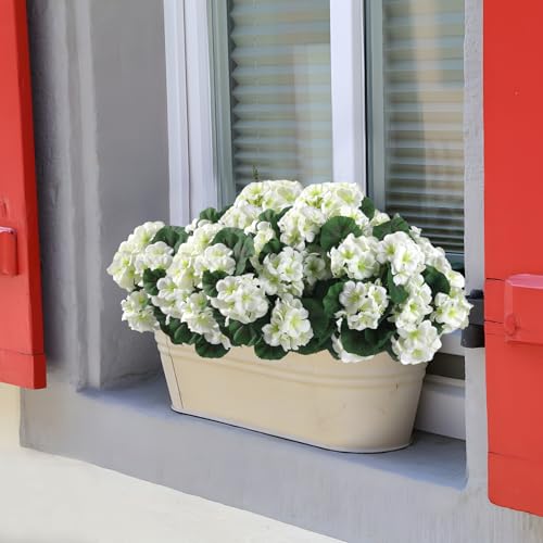 Hananona 12 Pcs Artificial Geranium Flowers for Outdoors Geranium White Silk Flowers Outdoor UV Resistant Garden Plants Faux Flowers for Home Kitchen Table Centerpieces Decor (12, White) - color: White