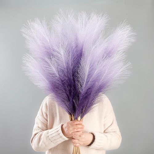 12 Pcs Purple Gradient Faux Pampas Grass Decor 38"/3.1FT Tall Fake Pompas Floral Large Artificial Pompous Grass Branches Plants for Floor Vase Filler Home Boho Decoration - color: Purple Gradient