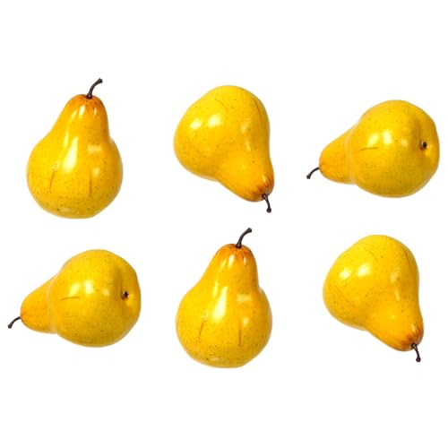 Vasefill 6-Pack Artificial Bright Green Yellow Pear Plastic Pears Fruit Six Pieces Fake Pera Bartlett Rocha Anjou - color: Pear (Bright Green)