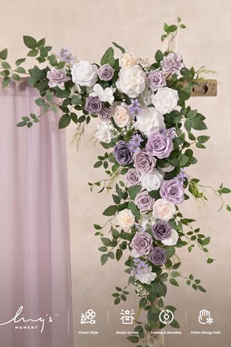 Ling's moment Wedding Arch Flowers - 6.5FT Floral Garland for Ceremony Arbor Backdrop Decoration - Artificial Rose Floral Swag for Sweetheart Table Birthday Party, Baby Shower, Purple - color: Prpl-lilac & Cream