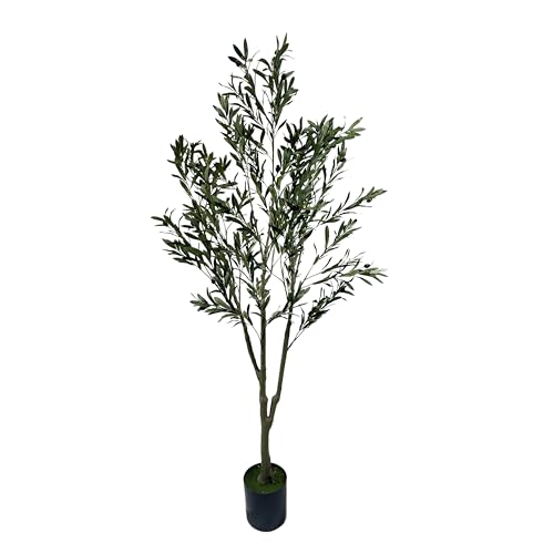 6FT Artificial Olive Tree – Lifelike Faux Olive Plant with Realistic Olive Fruits in Nursery Pot for Indoor Living Room Outdoor and Office Decor with Moss
