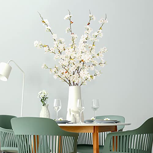 obbsie 4pcs Artificial Cherry Blossom Flower Branches, 39.4" Fake Silk Pink Cherry Blossom Tree Stems Faux Cherry Flowers Vase Arrangements for Home Wedding Table Centerpieces Vase DIY Decor, White - color: White, size: 4pcs
