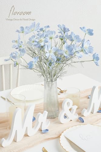 Floroom 5 Pcs Artificial Flowers Power Blue Fake Cosmos Faux Silk Flower for Indoor Home Decor, Party Arrangements, Wedding Bouquets, Floral Table Centerpieces, and Decorations - color: Powder Blue