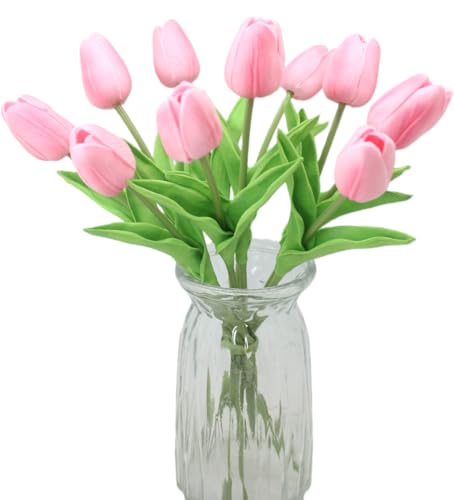 Artificial Flowers 10 Heads Mini Real Touch Artificial Tulip for Home Wedding Party Centerpiece Decoration (Old Pink) - color: Old Pink