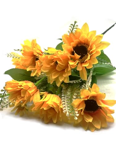 Aliotech Beautiful Yellow Sunflowers Artificial Flowers Mini Fake Sunflowers Bouquet with Stems for Home Decoration Party DIY Wedding Bouquets Baby Shower Outdoor Indoor Decoration(18 flowers)