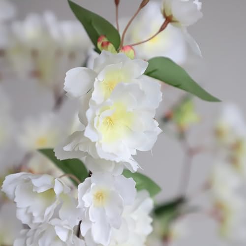 momoplant Artificial Cherry Blossom Tree 4.2FT Lifelike Silk Faux Tree Decorative Plant in Pot for Indoor Outdoor (White) - color: White