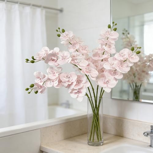 HCTCPALS Artificial Flowers for Outdoors 6 Pcs Orchids Plant Realistic Silk Fake Flowers for UV Resistant Faux Plants Outdoor Indoor Outside Front Porch Hanging Planter Decoration-38" Pink - color: Orchid Pink