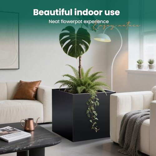 Galvanized Steel Planter Box 26Inch Black Metal Planter Large Square Indoor Outdoor Planters Cube Steel Heavy Duty Planter Powder Coating Modern Commercial Residential for Plants, Patio, Yard, Garden - color: Black, size: 26" L x 26" W x 26" H