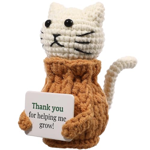 YOOJEE Positive Crochet Animals Cat “Thank You for Helping Me Grow!” Teacher Appreciation Birthday Gifts for Women Daughter Sister Friend Coworkers Mentor/Tutor/Coach Cat Lovers - color: Cat-Thank You for Helping Me Grow!