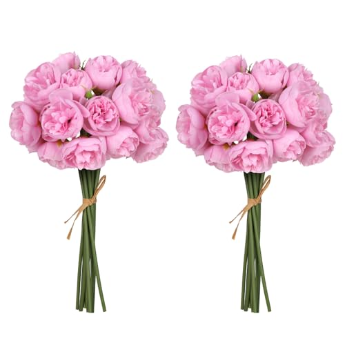 IPOPU Ranunculus Artificial Flowers 18 PCS Silk Peonies Flowers Artificial Peonies Faux Ranunculus for for DIY Wedding Bouquet Bridal Shower Filler Flowers Décor(Dark Pink) - color: Dark Pink