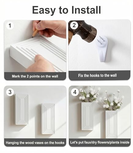 Wooden Wall Planter Vase,2 Pack Hanging Planter for Indoor Fake Plants Modern Boho Farmhouse Wall Art Decor for Home Indoor Kitchen Modern Farmhouse Bathroom Living Room Dining Room(White) - color: White