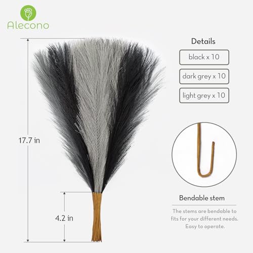 Alecono Pampas Grass 17.7in 𝟯𝟬𝙋𝙘𝙨 , Black Pampas Grass Decor for Home Decoration, Faux Pampas Grass Wall Decor for Wedding Centerpieces Party Decorations (Black, Grey) - color: Black/Light Grey/Dark Grey, size: 30pcs