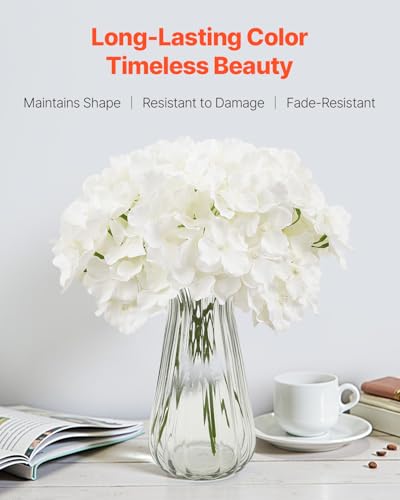 VEVOR Artificial Flowers, 65 pcs Real Looking White Silk Fake Hydrangea Bulk, White Faux Bridal Shower with Stems for DIY Wedding Bouquets, Home Centerpieces Arrangements, Party Tables Decorations - size: 65 PCS