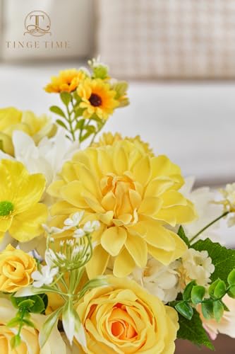 TINGE TIME Fake Flowers Artificial Flowers Peonies Bulbous Chrysanthemum Daisy Hydrangea Sunflower Violets Dahlia Daffodils Epiphyllum Orchid Cherry Blossom Camellia Leyaron (Yellow) - color: Yellow