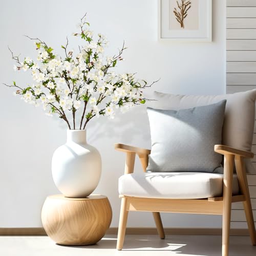 Artificial Cherry Blossom Branches 31.5'', 4 Pack Faux Spring Flowers for Tall Vase, Realistic Flower Stems for Home Decor, Wedding, Easter, Table Centerpiece and Party Decor (Pure White) - color: Pure White